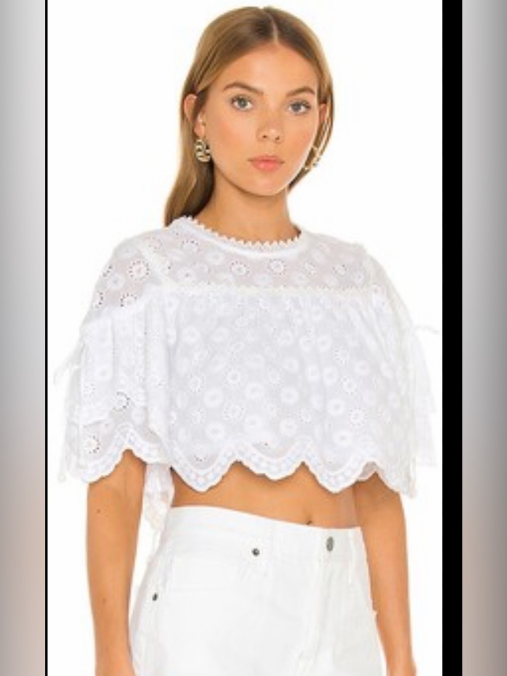 Tularosa White Eyelet Scalloped Crop Top